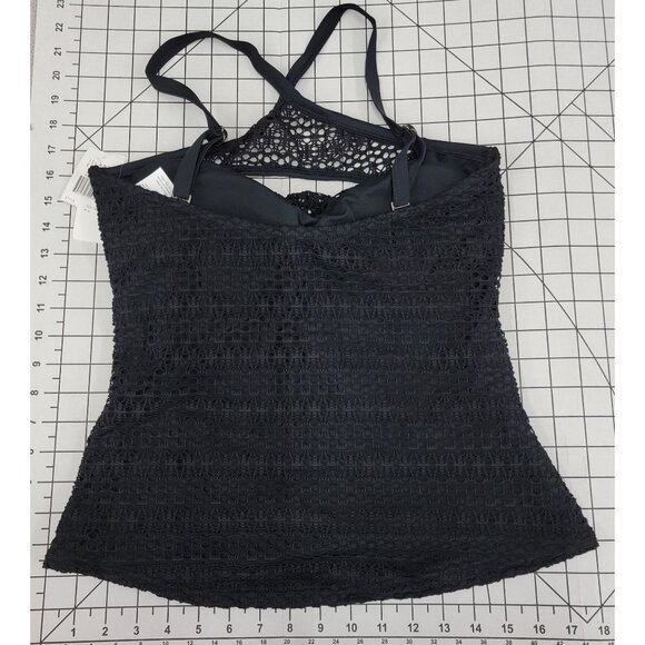 NEW Island Escape Aloha Tankini Lace Crochet Halter Swimsuit Top 8 Black #84247 - Picture 3 of 4